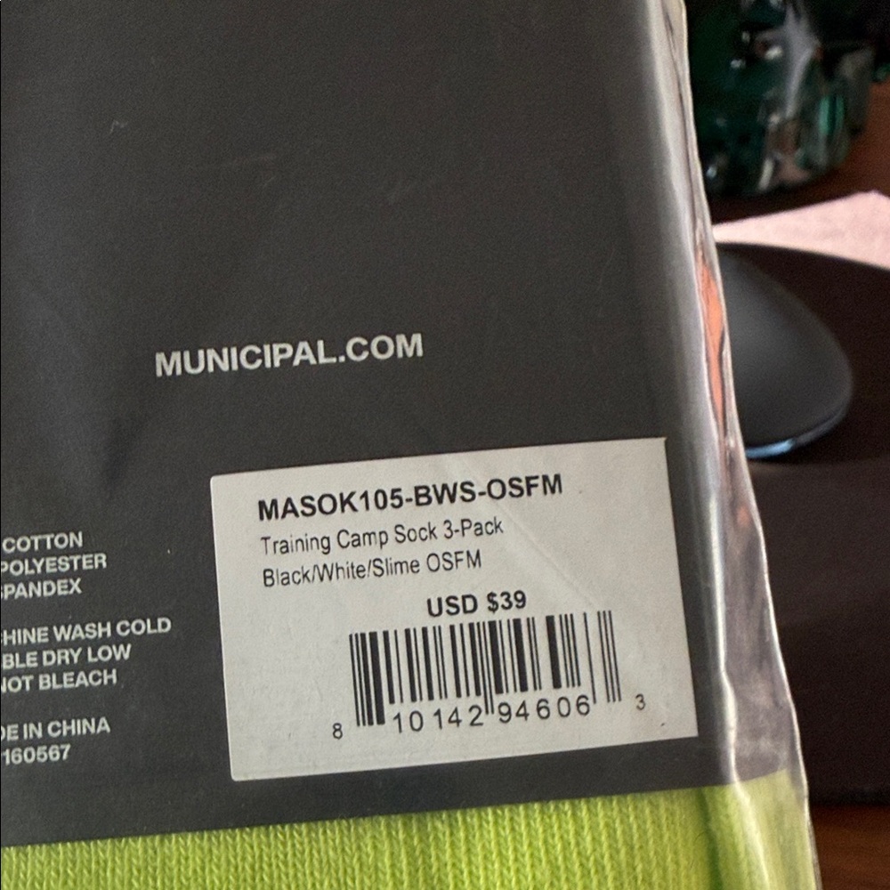 MUNICIPAL Training Camp Sock 3-Pack - Black, White, Slime